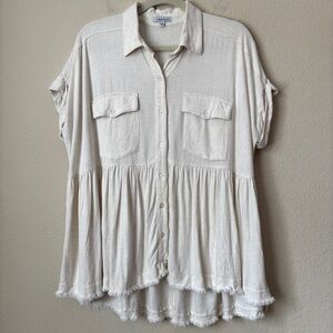 White Birch Linen Cotton Blend Boho Beachy Babydoll Blouse Top